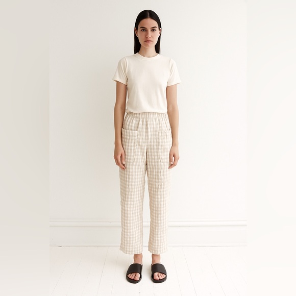 Crea Concept Gingham Textured Pants White Tan Checkered Turkey Size 38 US Medium - Picture 1 of 9